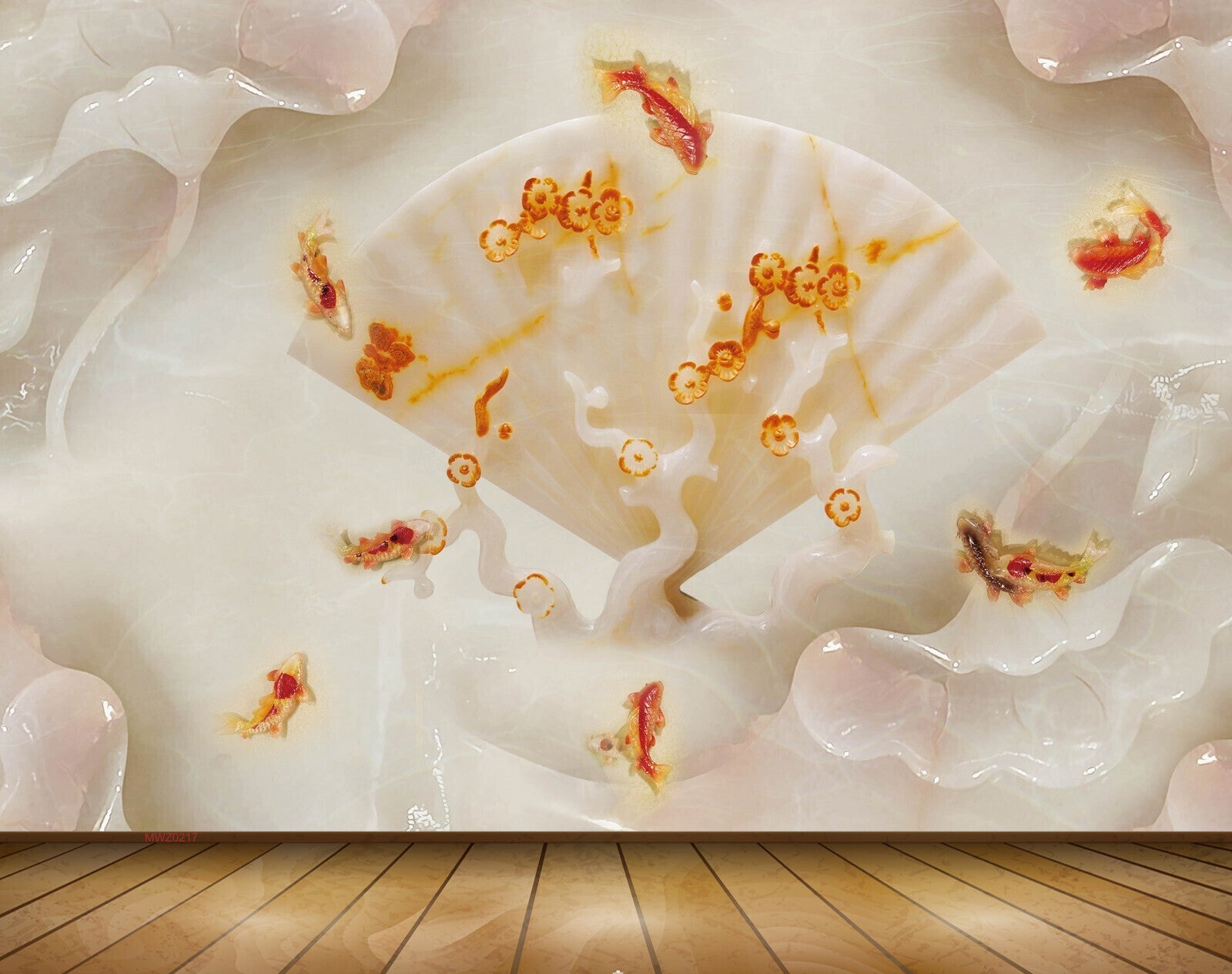 Avikalp MWZ0217 White Orange Flowers Fishes 3D HD Wallpaper Avikalp MWZ0217 White Orange Flowers Fishes 3D HD Wallpaper