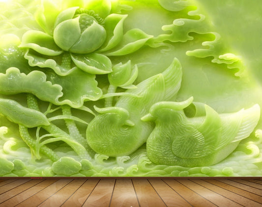 Avikalp MWZ0218 Green Flowers Birds 3D HD Wallpaper