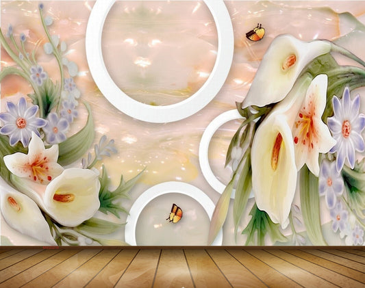 Avikalp MWZ0219 Tulips Purple Flowers Butterflies 3D HD Wallpaper