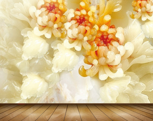 Avikalp MWZ0222 White Orange FLowers Leaves 3D HD Wallpaper