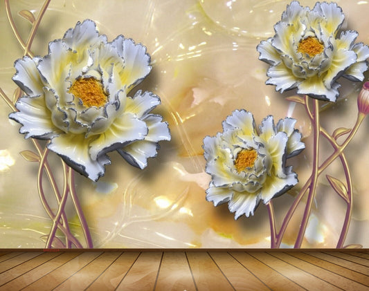 Avikalp MWZ0224 White Yellow Flowers 3D HD Wallpaper