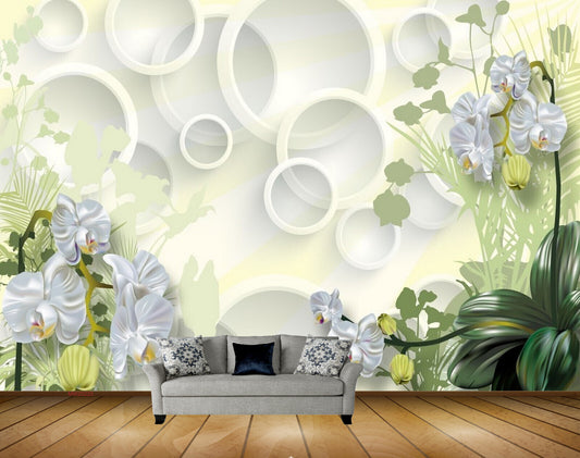 Avikalp MWZ0225 White Green Flower Plants HD Wallpaper