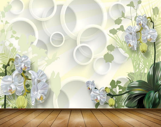 Avikalp MWZ0225 White Green Flower Plants 3D HD Wallpaper