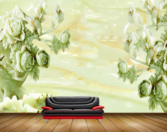 Avikalp MWZ0227 White Green Flowers Branches Birds HD Wallpaper