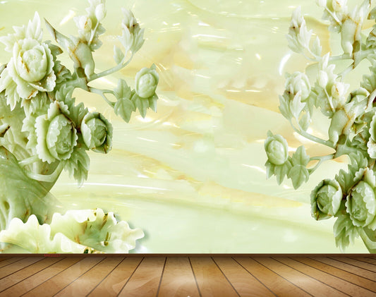 Avikalp MWZ0227 White Green Flowers Branches Birds 3D HD Wallpaper