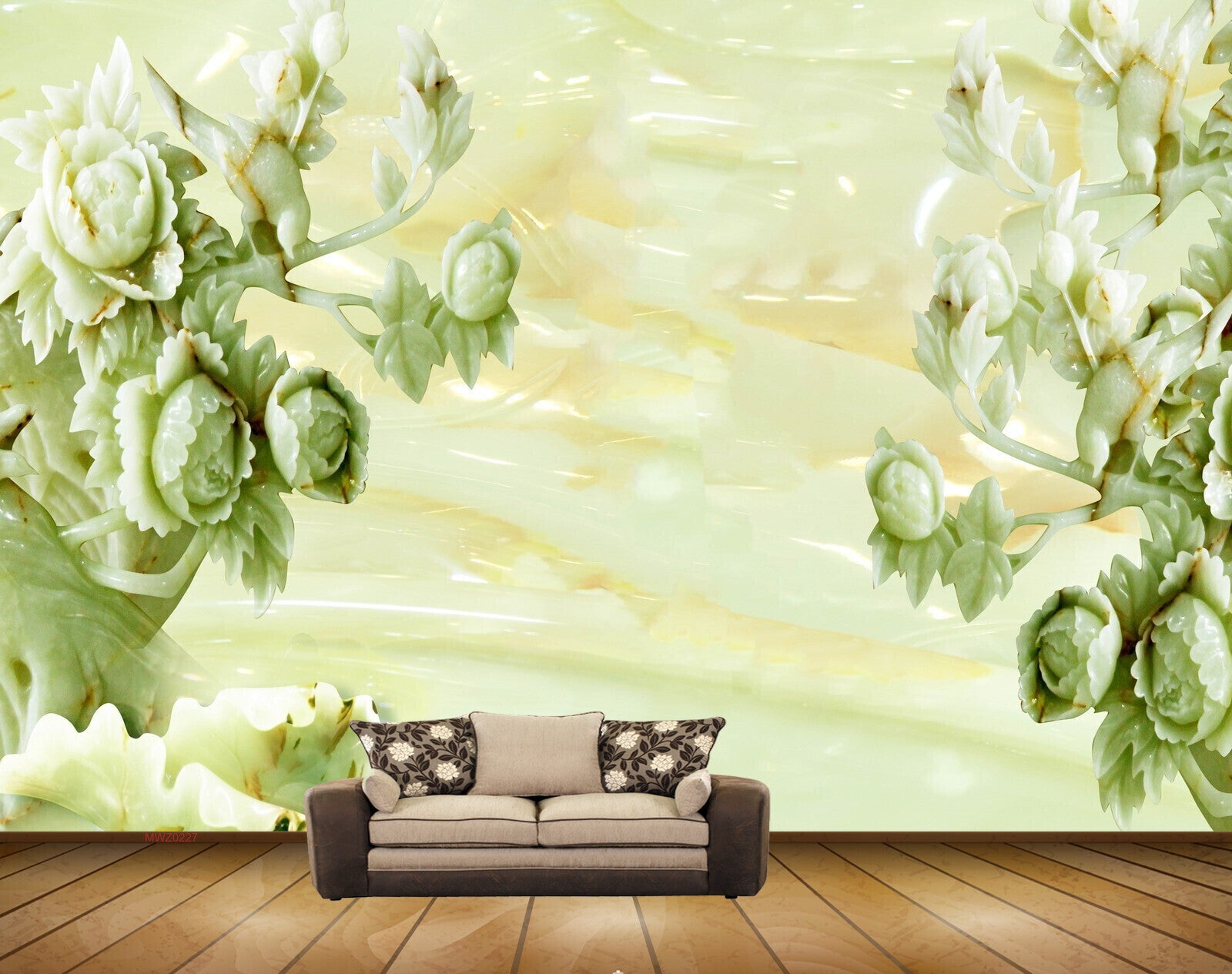 Avikalp MWZ0227 White Green Flowers Branches Birds 3D HD Wallpaper Avikalp MWZ0227 White Green Flowers Branches Birds 3D HD Wallpaper