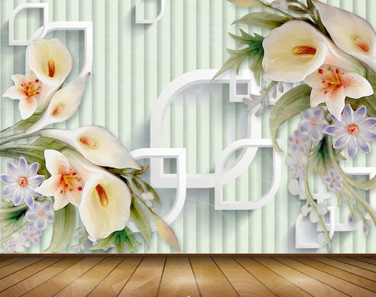 Avikalp MWZ0228 White Tulips Blue Flowers 3D HD Wallpaper