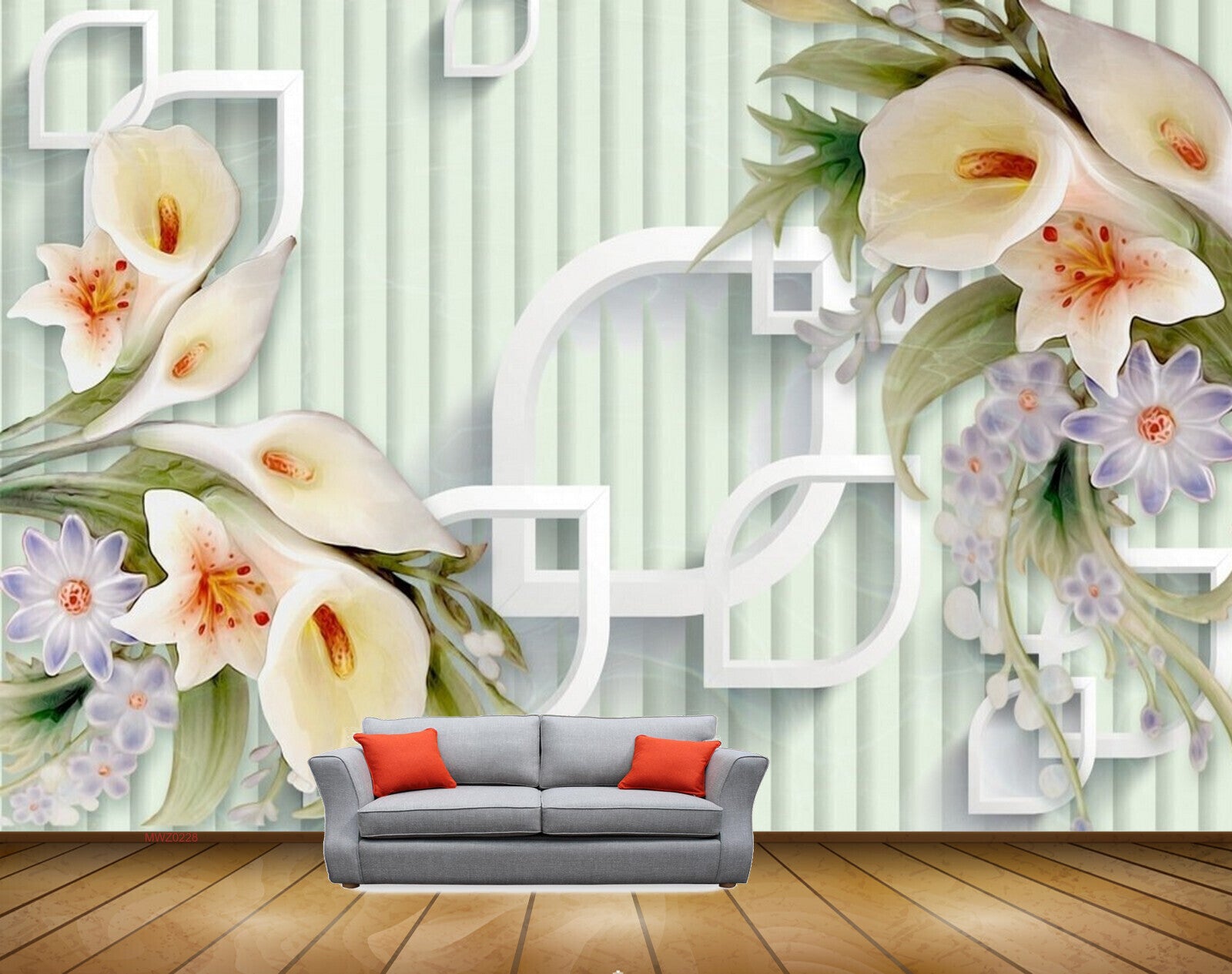 Avikalp MWZ0228 White Tulips Blue Flowers 3D HD Wallpaper Avikalp MWZ0228 White Tulips Blue Flowers 3D HD Wallpaper