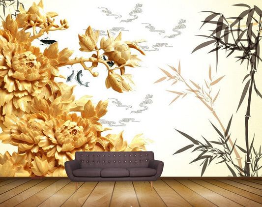 Avikalp MWZ0230 Orange Flowers Plants Fishes HD Wallpaper