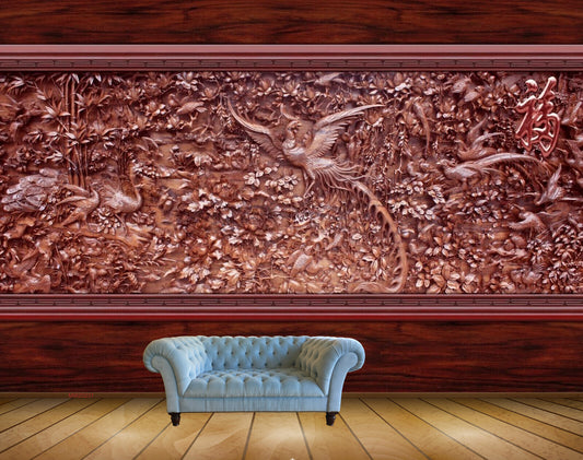 Avikalp MWZ0231 Red Flower Plants Swans Birds HD Wallpaper