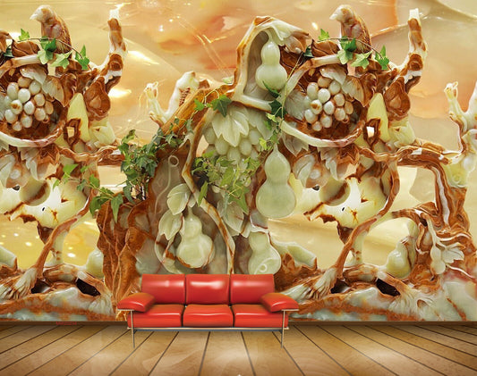 Avikalp MWZ0234 White Orange Birds Branches Eggs HD Wallpaper