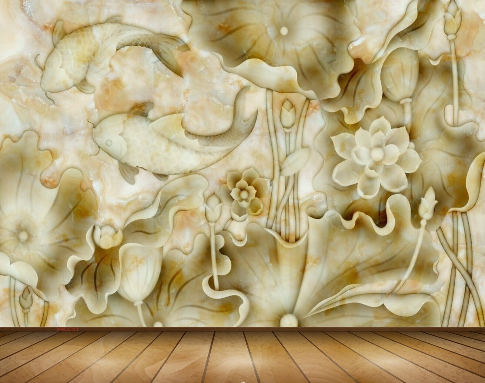 Avikalp MWZ0238 White Green Fishes Flowers Leaves 3D HD Wallpaper Avikalp MWZ0238 White Green Fishes Flowers Leaves 3D HD Wallpaper