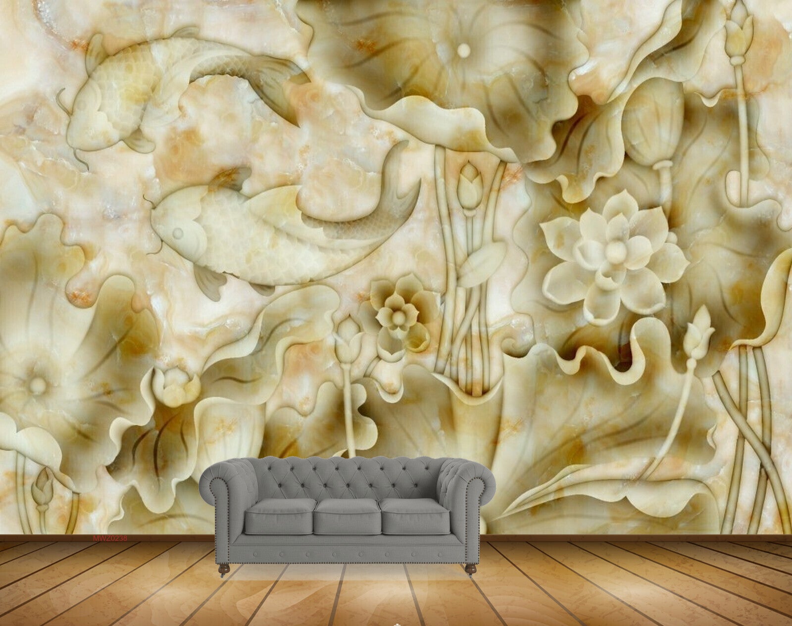 Avikalp MWZ0238 White Green Fishes Flowers Leaves 3D HD Wallpaper Avikalp MWZ0238 White Green Fishes Flowers Leaves 3D HD Wallpaper