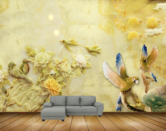 Avikalp MWZ0241 Green Blue Birds Flowers Clouds HD Wallpaper