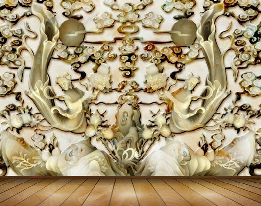 Avikalp MWZ0242 White Green Flowers Plants 3D HD Wallpaper