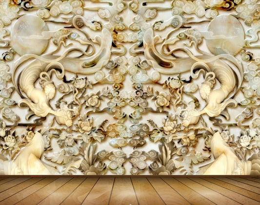 Avikalp MWZ0243 White Brown Flowers People Moon 3D HD Wallpaper