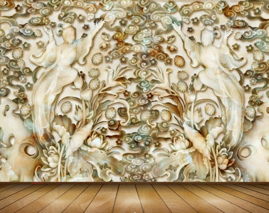 Avikalp MWZ0244 White Orange Flowers Plants People 3D HD Wallpaper