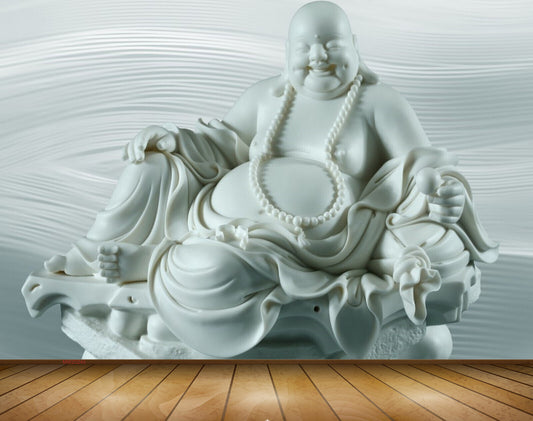 Avikalp MWZ0245 White Blue LaughingBudha 3D HD Wallpaper