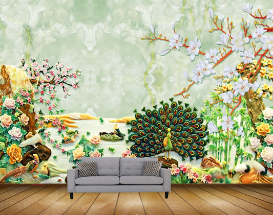 Avikalp MWZ0248 Peacock Ducks Swans Birds White Flowers Butterflies HD Wallpaper