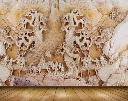 Avikalp MWZ0260 Horses People Trees Stones 3D HD Wallpaper