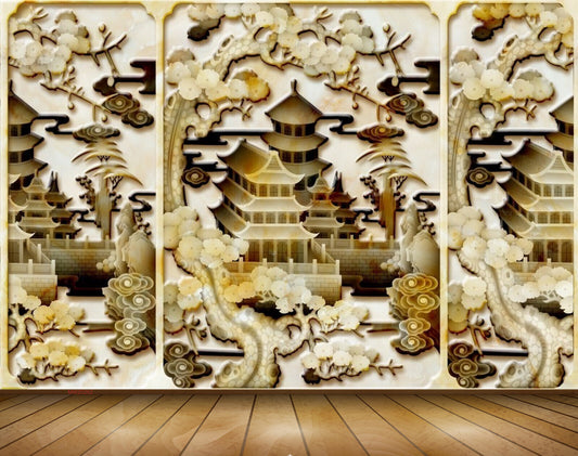 Avikalp MWZ0262 White Brown Houses Plants Flowers 3D HD Wallpaper