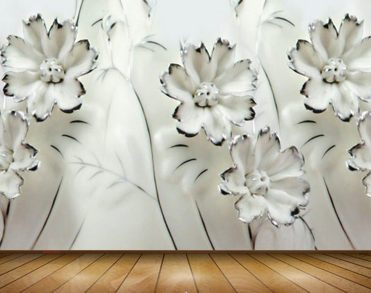 Avikalp MWZ0265 White Black Flowers 3D HD Wallpaper