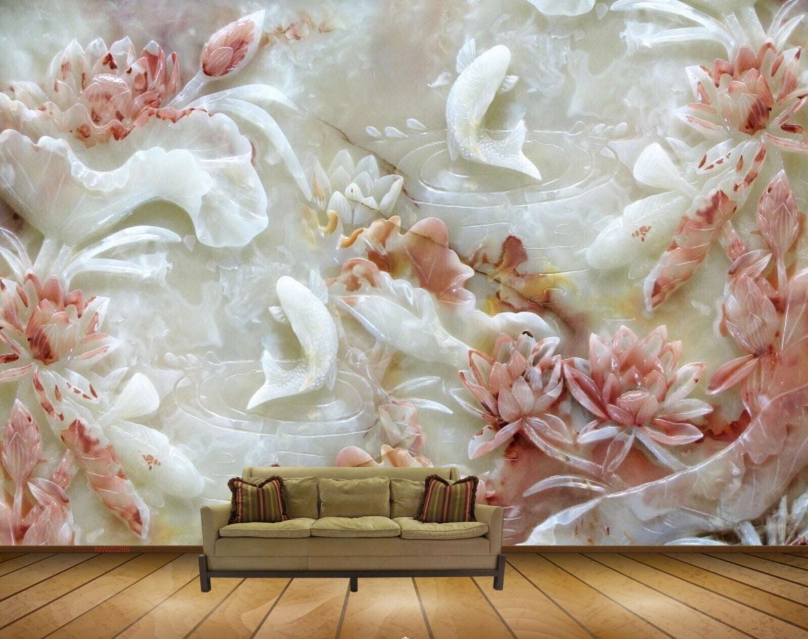 Avikalp MWZ0266 White Pink Flowers Fishes HD Wallpaper Avikalp MWZ0266 White Pink Flowers Fishes HD Wallpaper