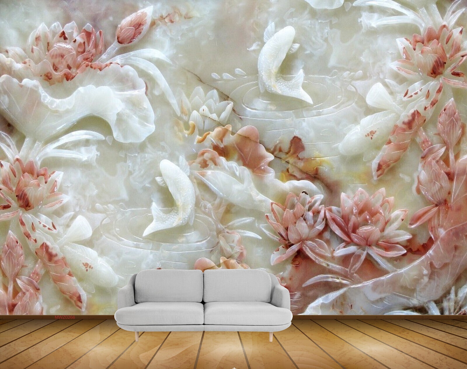 Avikalp MWZ0266 White Pink Flowers Fishes 3D HD Wallpaper Avikalp MWZ0266 White Pink Flowers Fishes 3D HD Wallpaper