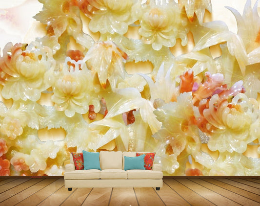 Avikalp MWZ0267 Orange White Flowers Leaves HD Wallpaper