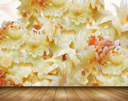 Avikalp MWZ0267 Orange White Flowers Leaves 3D HD Wallpaper