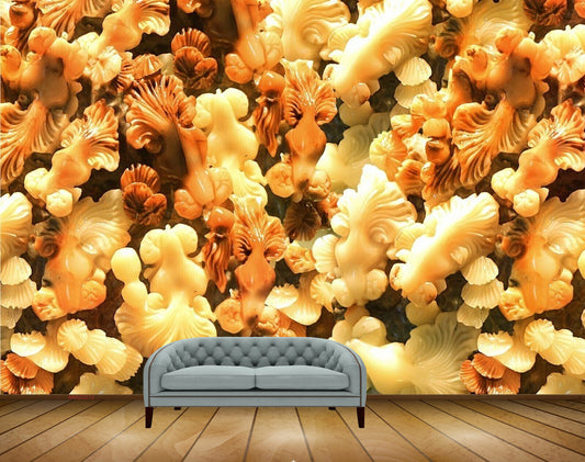 Avikalp MWZ0272 White Red Orange Leaves Flowers HD Wallpaper