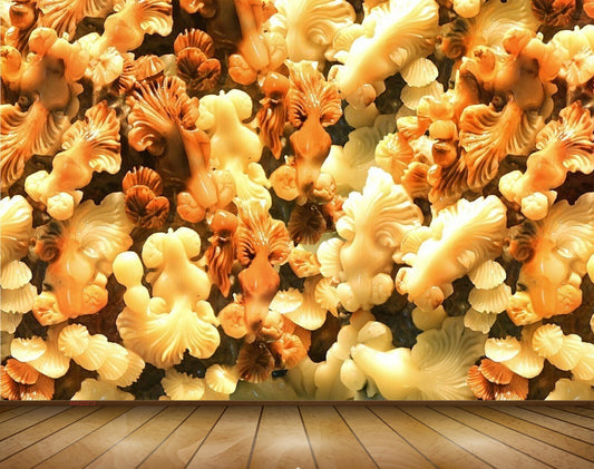 Avikalp MWZ0272 White Red Orange Leaves Flowers 3D HD Wallpaper