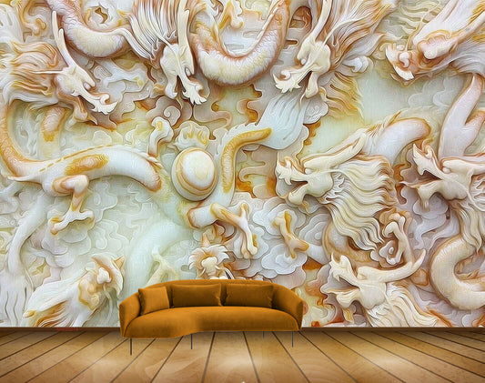 Avikalp MWZ0274 White Orange Lion Fishes Snakes Flowers HD Wallpaper