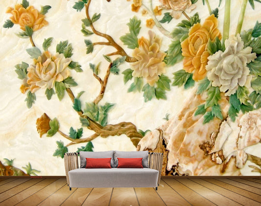 Avikalp MWZ0276 Orange White Flowers Trees Stones HD Wallpaper