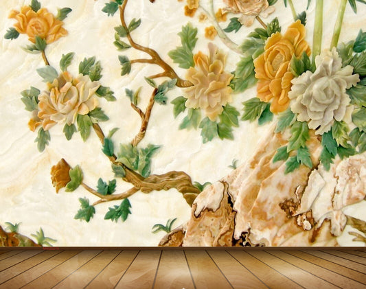 Avikalp MWZ0276 Orange White Flowers Trees Stones 3D HD Wallpaper