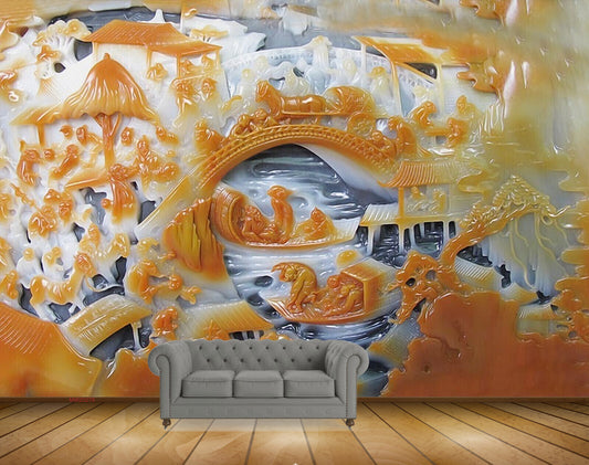 Avikalp MWZ0278 Orange White Bridge Horses Trees Boats HD Wallpaper