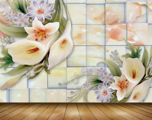 Avikalp MWZ0280 White Tulips Purple Flowers Plants 3D HD Wallpaper