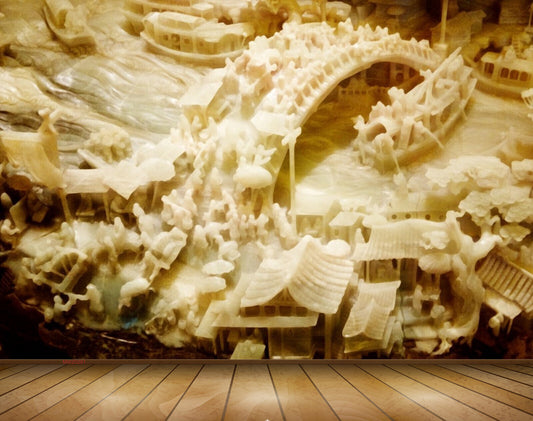 Avikalp MWZ0281 White Brown Bridge Boat Houses 3D HD Wallpaper