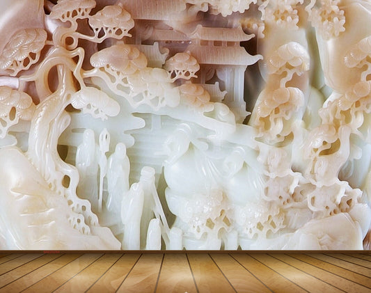 Avikalp MWZ0284 White Pink House People Trees 3D HD Wallpaper