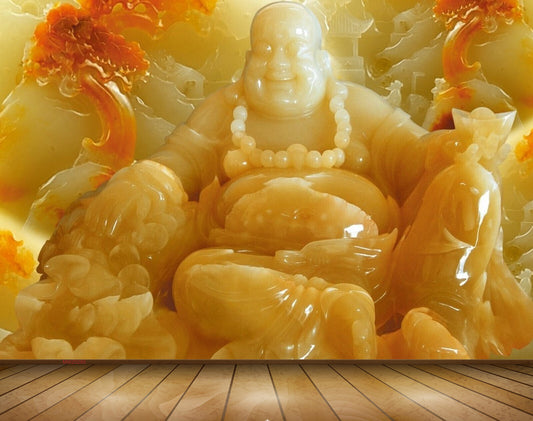 Avikalp MWZ0285 Orange Yellow Laughingbudha 3D HD Wallpaper