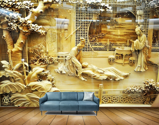 Avikalp MWZ0290 Orange Plants Trees People Tables HD Wallpaper