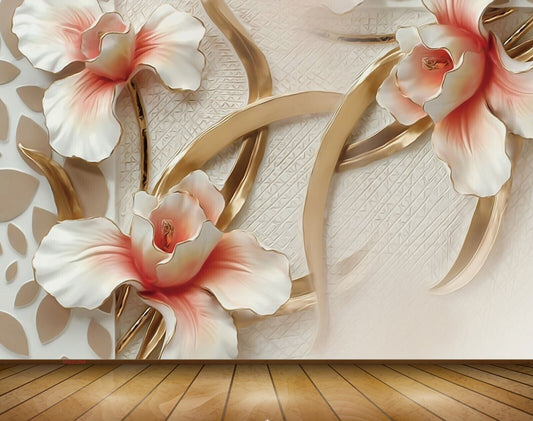 Avikalp MWZ0294 White Red Flowers 3D HD Wallpaper