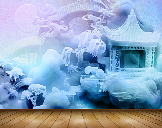 Avikalp MWZ0295 Blue White House Moon Plants 3D HD Wallpaper