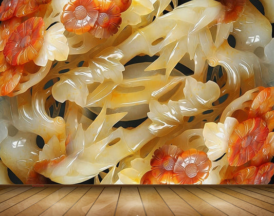 Avikalp MWZ0296 White Red Orange Flowers 3D HD Wallpaper