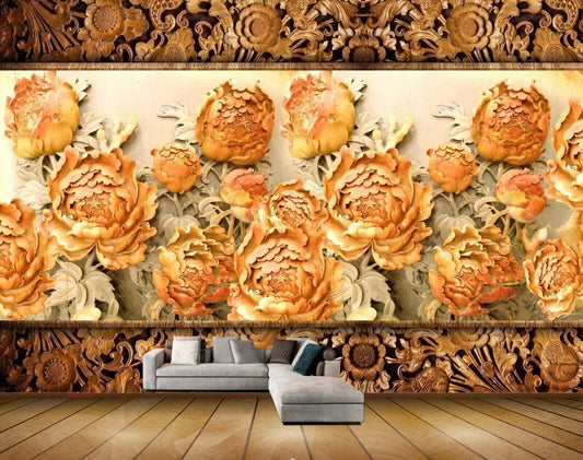 Avikalp MWZ0300 Orange White Red Flowers HD Wallpaper