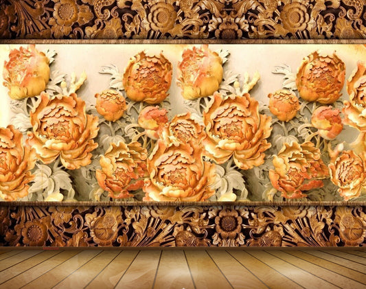 Avikalp MWZ0300 Orange White Red Flowers 3D HD Wallpaper