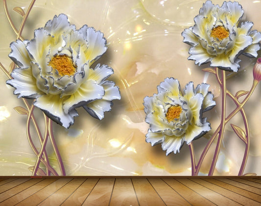 Avikalp MWZ0304 White Yellow Flowers 3D HD Wallpaper