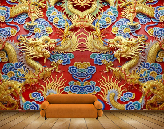 Avikalp MWZ0307 Golden Snakes Blue Yellow Flowers HD Wallpaper