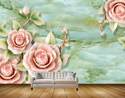 Avikalp MWZ0309 Pink Flowers Leaves HD Wallpaper