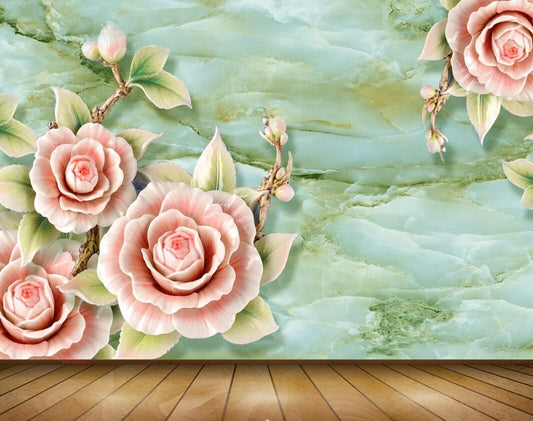 Avikalp MWZ0309 Pink Flowers Leaves 3D HD Wallpaper